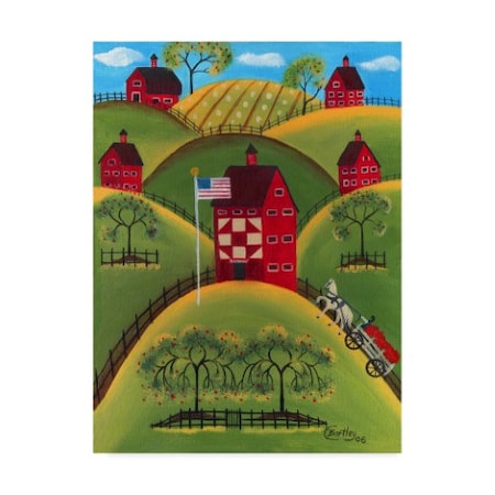 Cheryl Bartley 'Red Apple Quilt Barns' Canvas Art,14x19